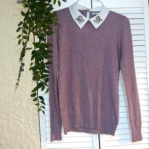 Vila Milano sweater designer purple Beaded White Polo collar Dressy soft S